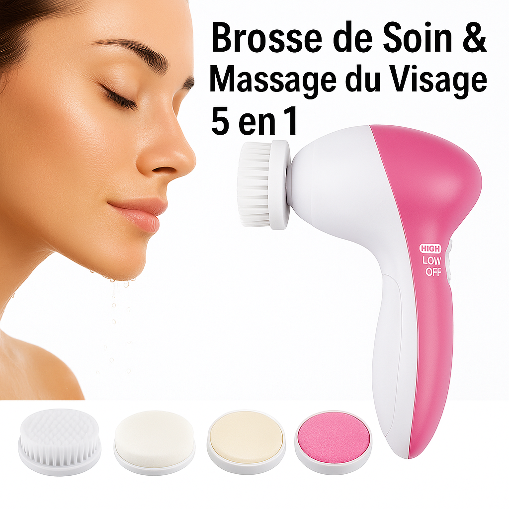 Brosse de Soin & Massage du Visage 5 en 1 – Peau Nette & Éclatante